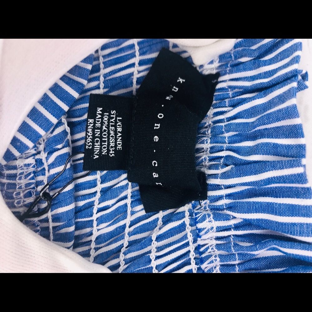 Know One Cares Smocked Stripe Blue/White Jumpsuit - Picture 7 of 7